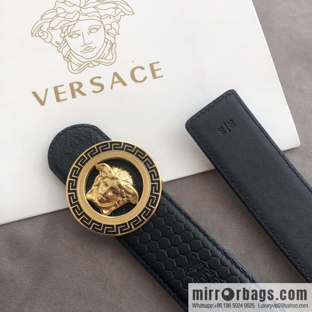 VERSACE stainless steel hollow Medusa metal buckle 3.8cm cowhide belt