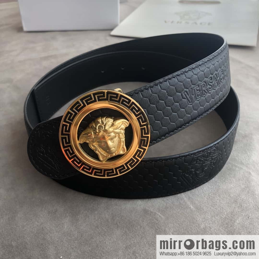 VERSACE stainless steel hollow Medusa metal buckle 3.8cm cowhide belt