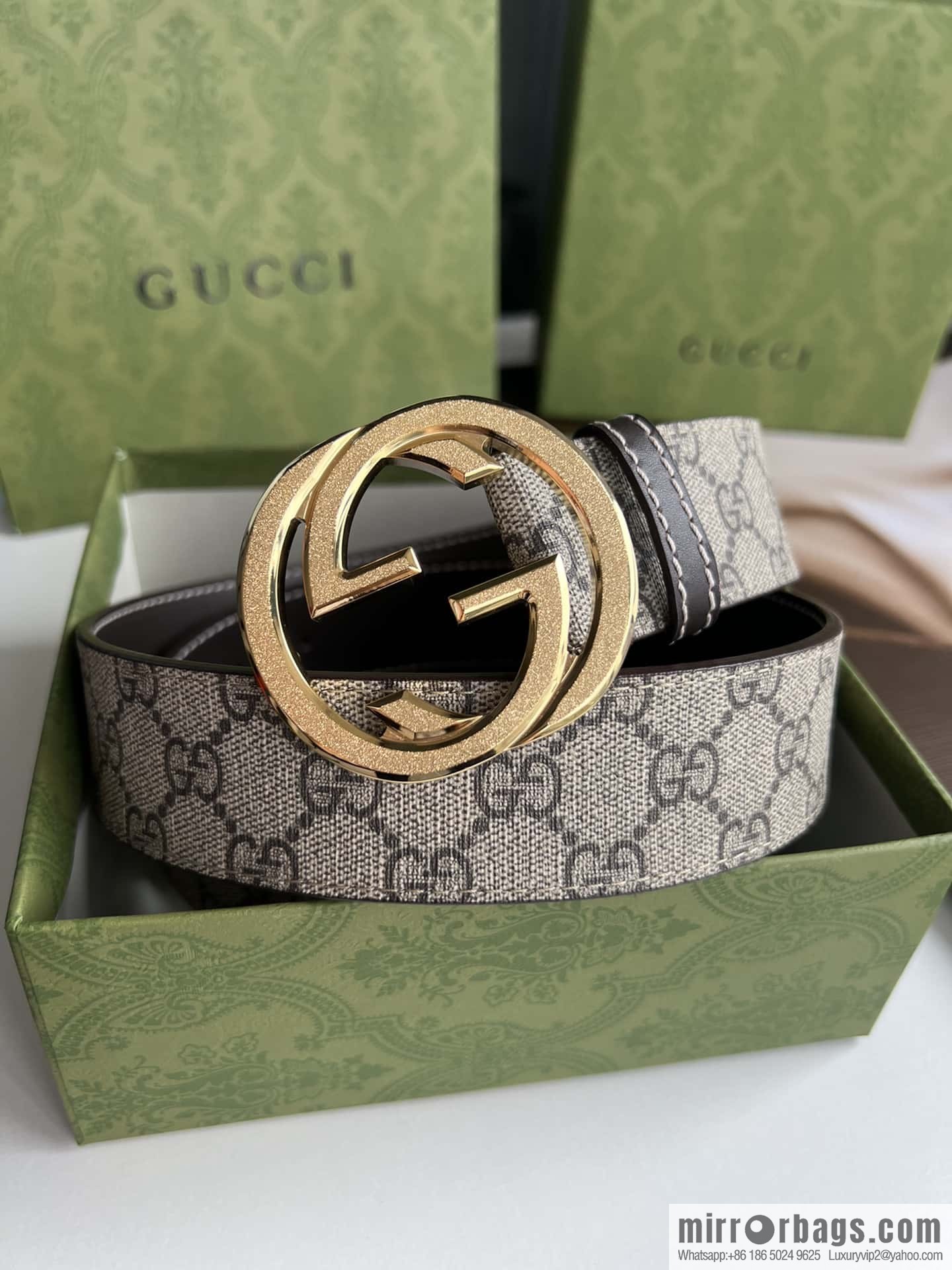 GUCCI Gucci, exquisite rolling sand craft double G buckle classic men's 3.8cm belt