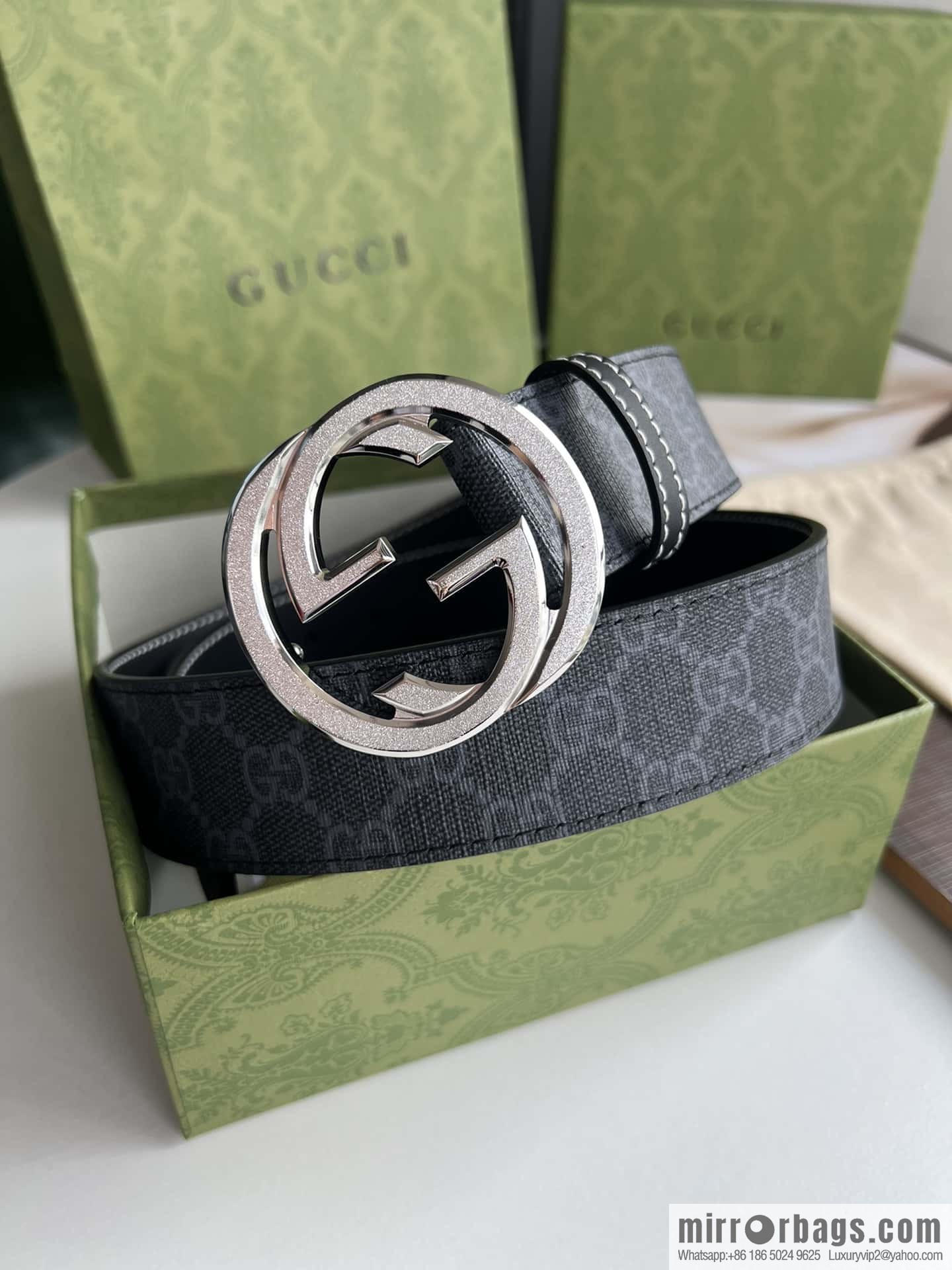 GUCCI Gucci, exquisite rolling sand craft double G buckle classic men's 3.8cm belt