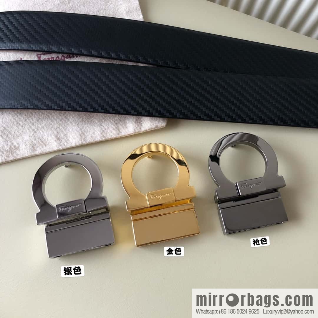 Ferragamo Ferragamo 3.5cm Ferragamo Semicircle Rotary Metal Clamp, Cowhide Belt
