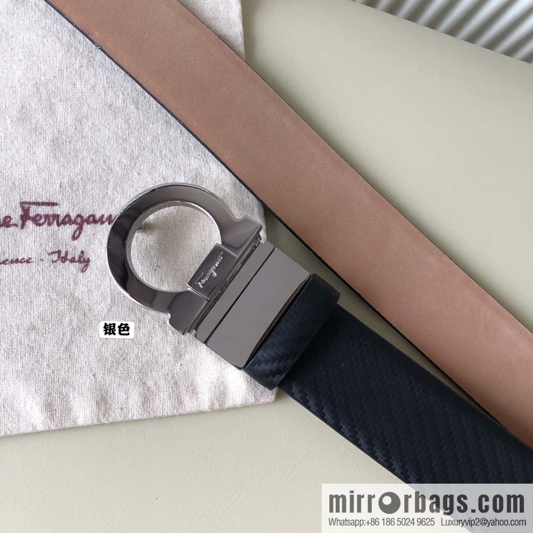 Ferragamo Ferragamo 3.5cm Ferragamo Semicircle Rotary Metal Clamp, Cowhide Belt