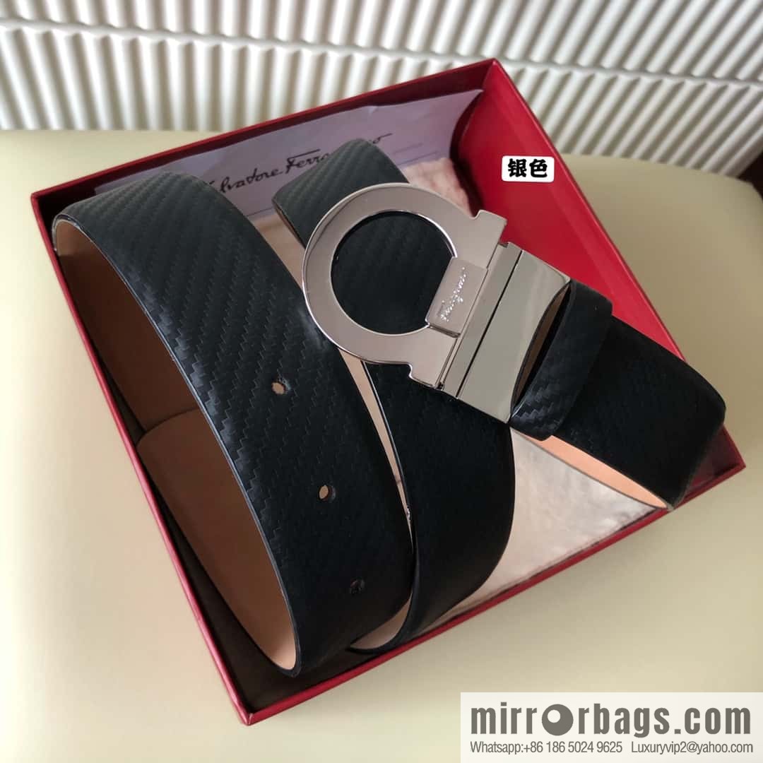 Ferragamo Ferragamo 3.5cm Ferragamo Semicircle Rotary Metal Clamp, Cowhide Belt