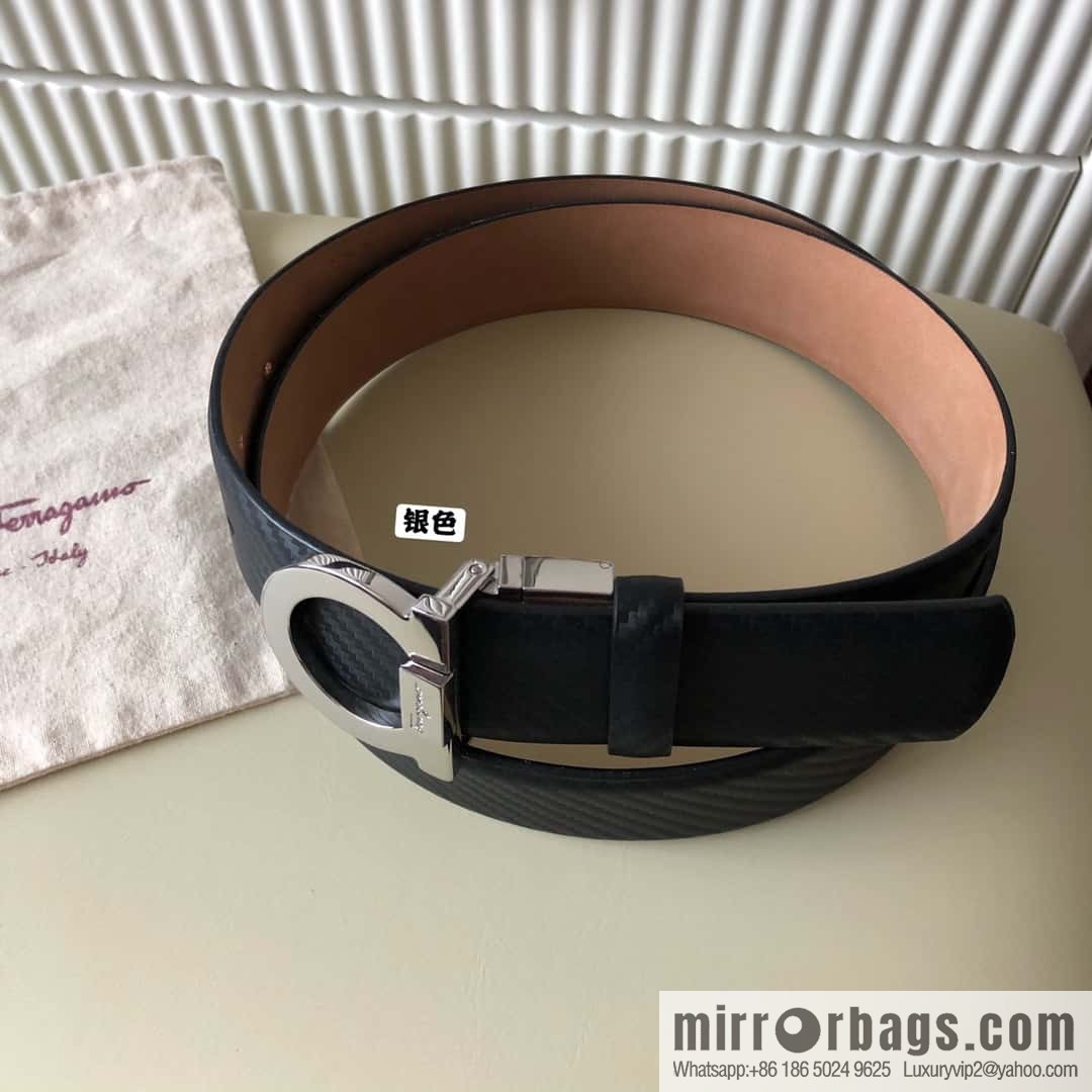 Ferragamo Ferragamo 3.5cm Ferragamo Semicircle Rotary Metal Clamp, Cowhide Belt