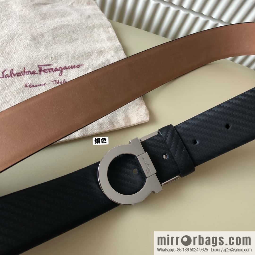 Ferragamo Ferragamo 3.5cm Ferragamo Semicircle Rotary Metal Clamp, Cowhide Belt