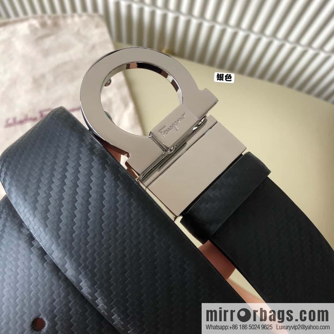 Ferragamo Ferragamo 3.5cm Ferragamo Semicircle Rotary Metal Clamp, Cowhide Belt