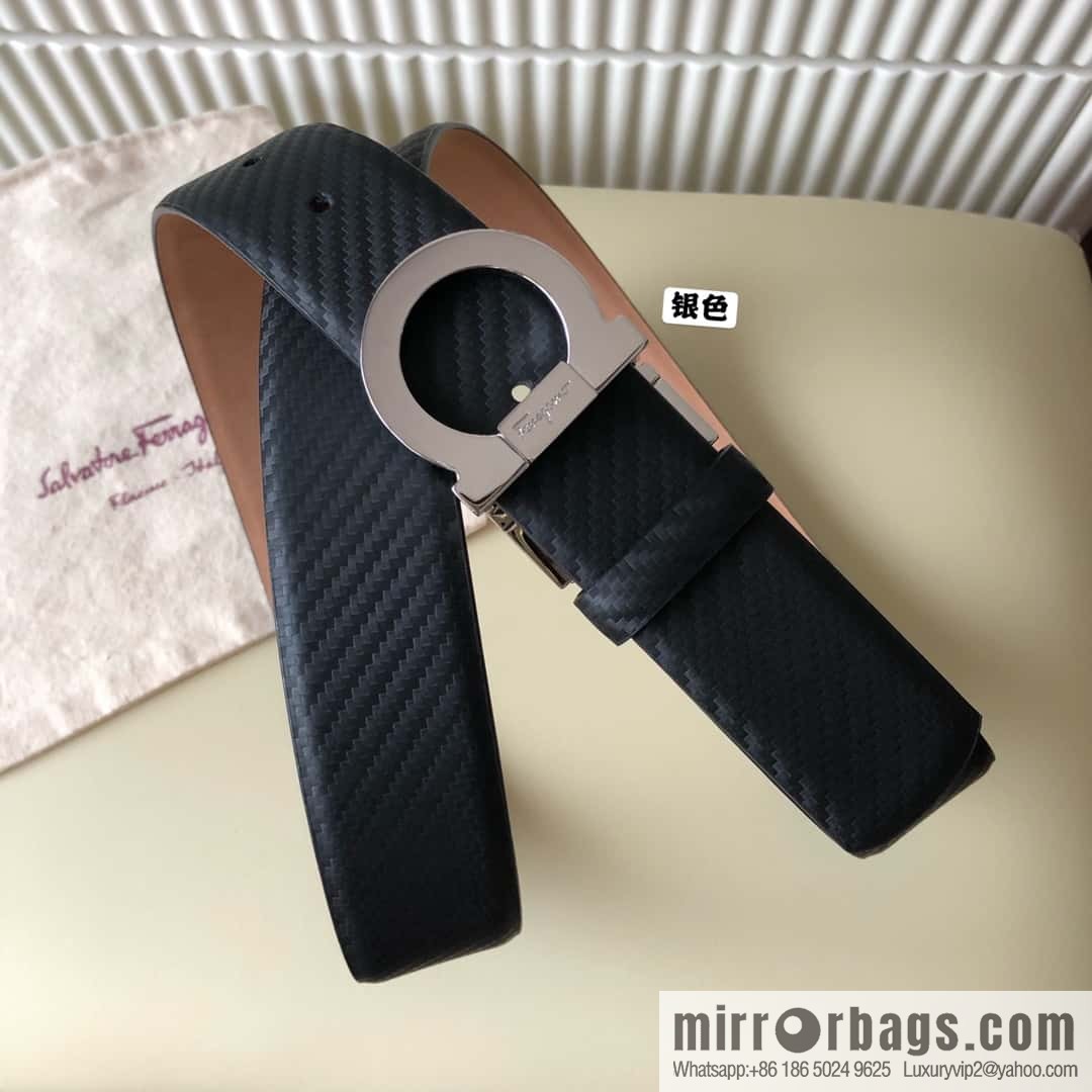 Ferragamo Ferragamo 3.5cm Ferragamo Semicircle Rotary Metal Clamp, Cowhide Belt