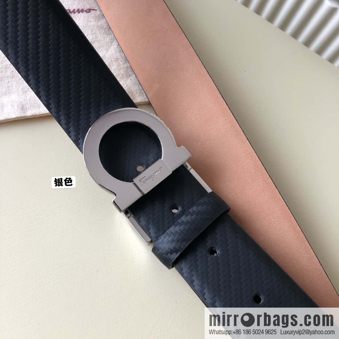 Ferragamo Ferragamo 3.5cm Ferragamo Semicircle Rotary Metal Clamp, Cowhide Belt