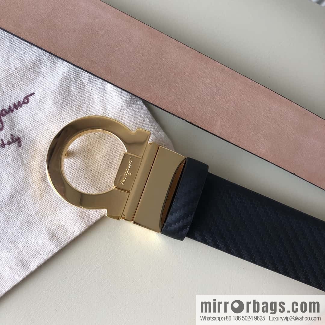 Ferragamo Ferragamo 3.5cm Ferragamo Semicircle Rotary Metal Clamp, Cowhide Belt