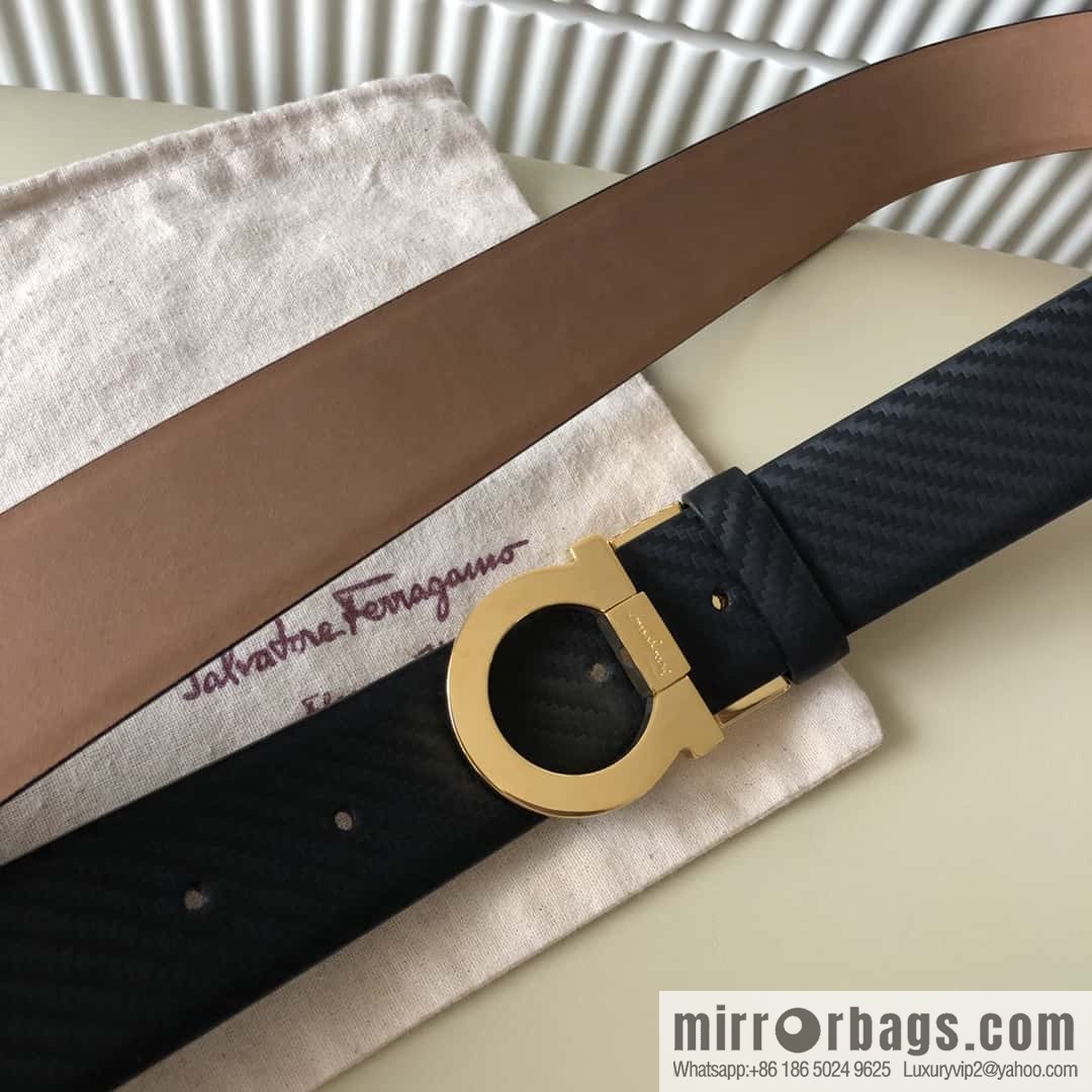 Ferragamo Ferragamo 3.5cm Ferragamo Semicircle Rotary Metal Clamp, Cowhide Belt