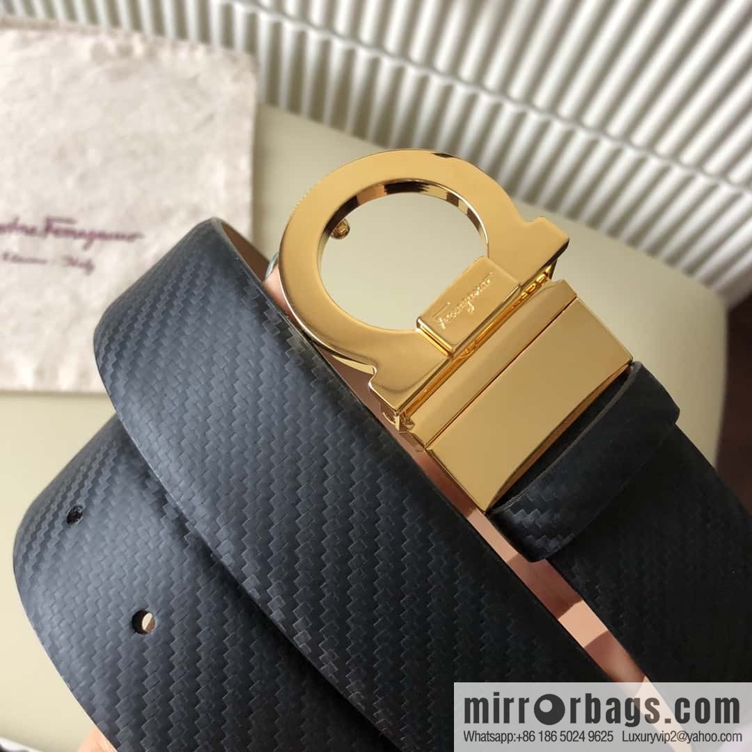 Ferragamo Ferragamo 3.5cm Ferragamo Semicircle Rotary Metal Clamp, Cowhide Belt