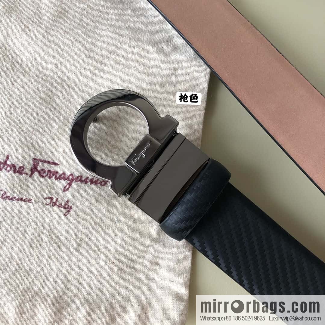Ferragamo Ferragamo 3.5cm Ferragamo Semicircle Rotary Metal Clamp, Cowhide Belt