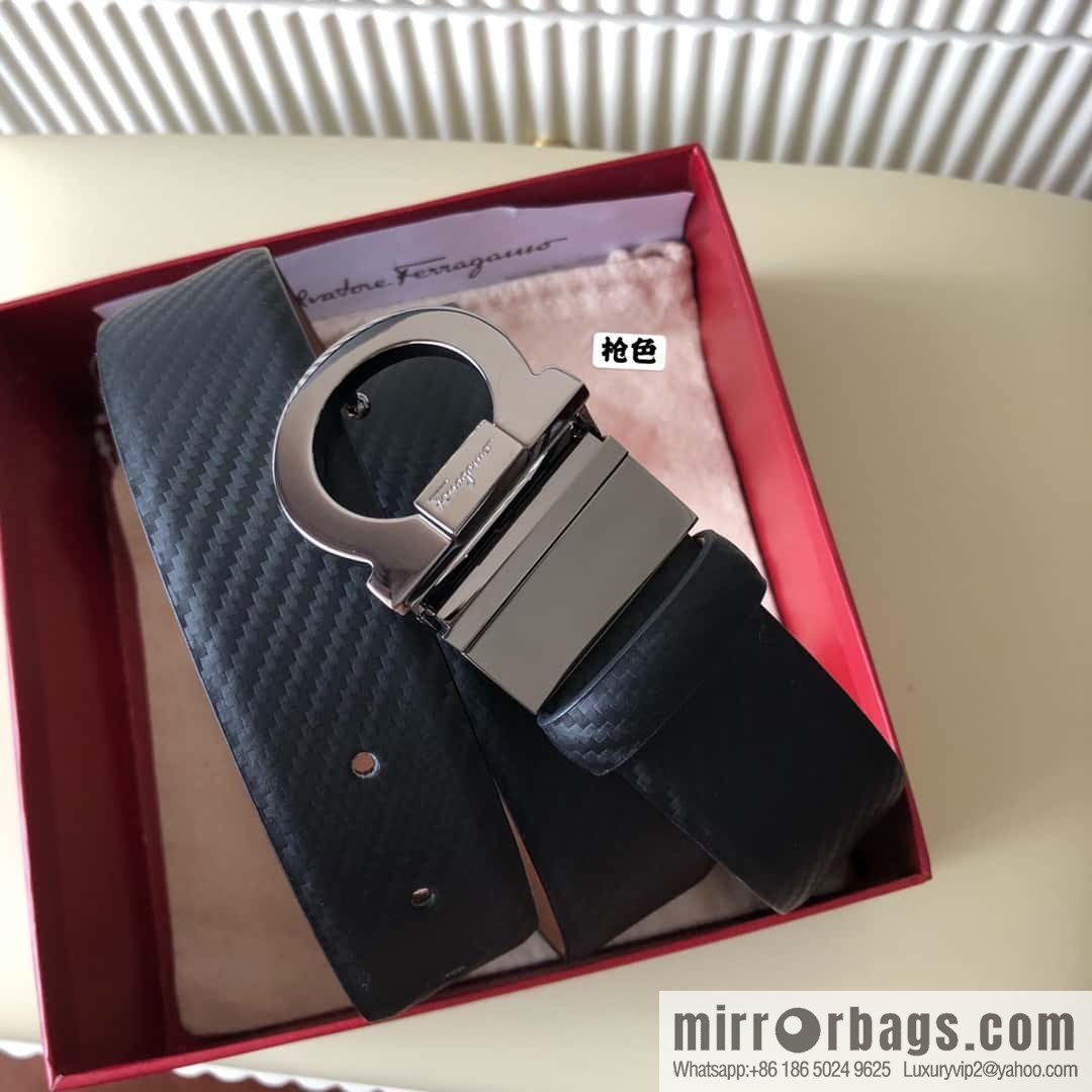 Ferragamo Ferragamo 3.5cm Ferragamo Semicircle Rotary Metal Clamp, Cowhide Belt