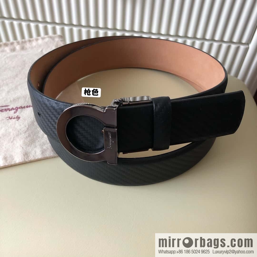 Ferragamo Ferragamo 3.5cm Ferragamo Semicircle Rotary Metal Clamp, Cowhide Belt