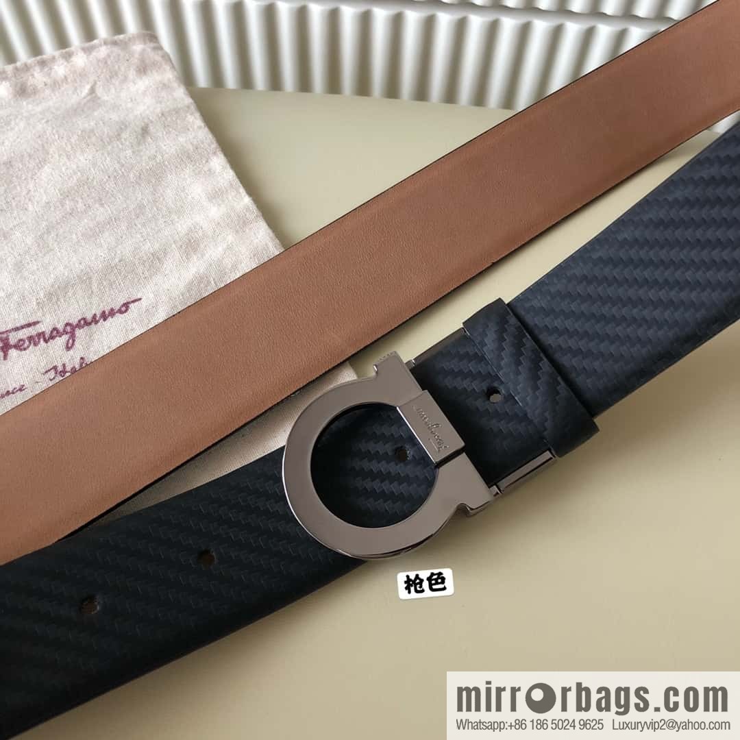 Ferragamo Ferragamo 3.5cm Ferragamo Semicircle Rotary Metal Clamp, Cowhide Belt