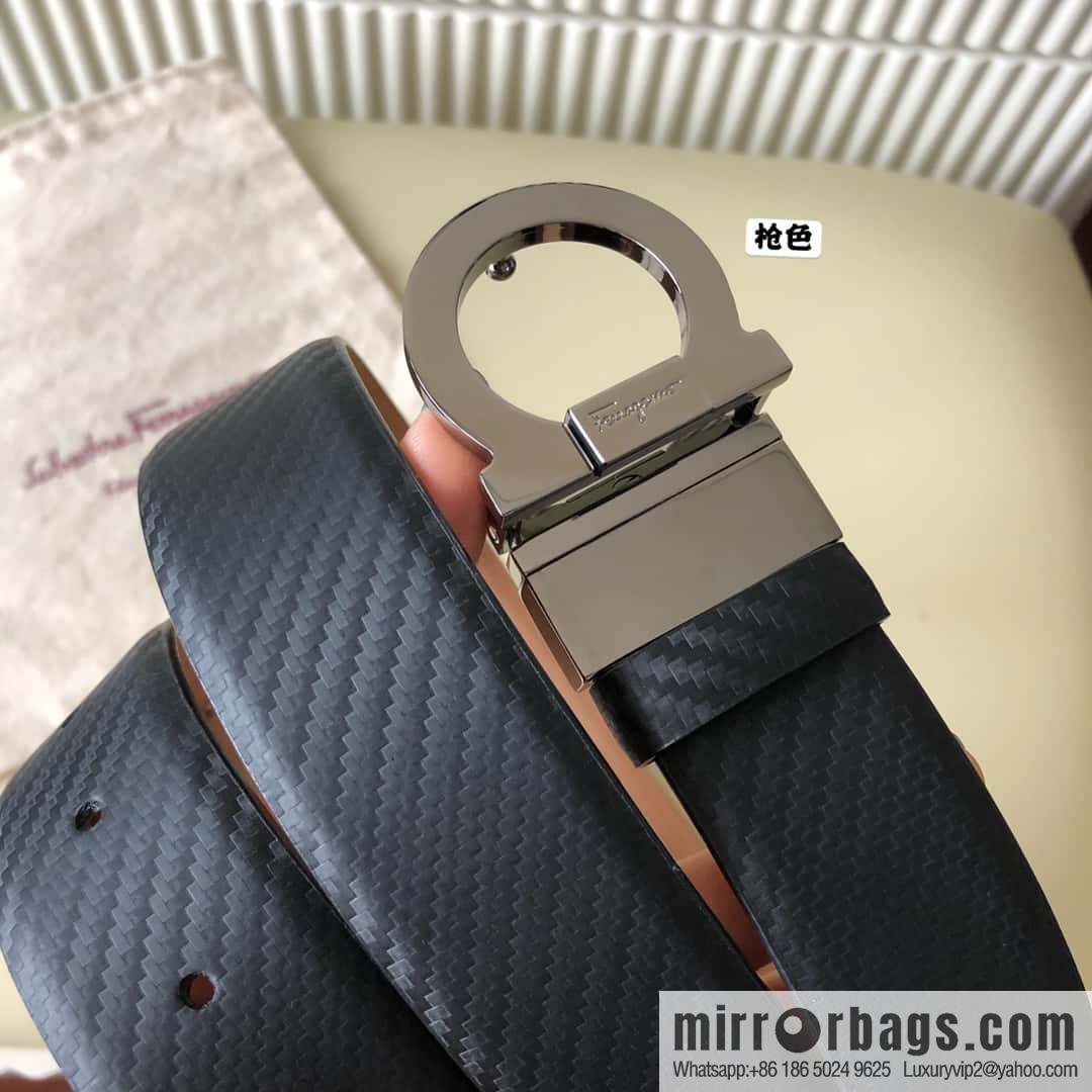 Ferragamo Ferragamo 3.5cm Ferragamo Semicircle Rotary Metal Clamp, Cowhide Belt