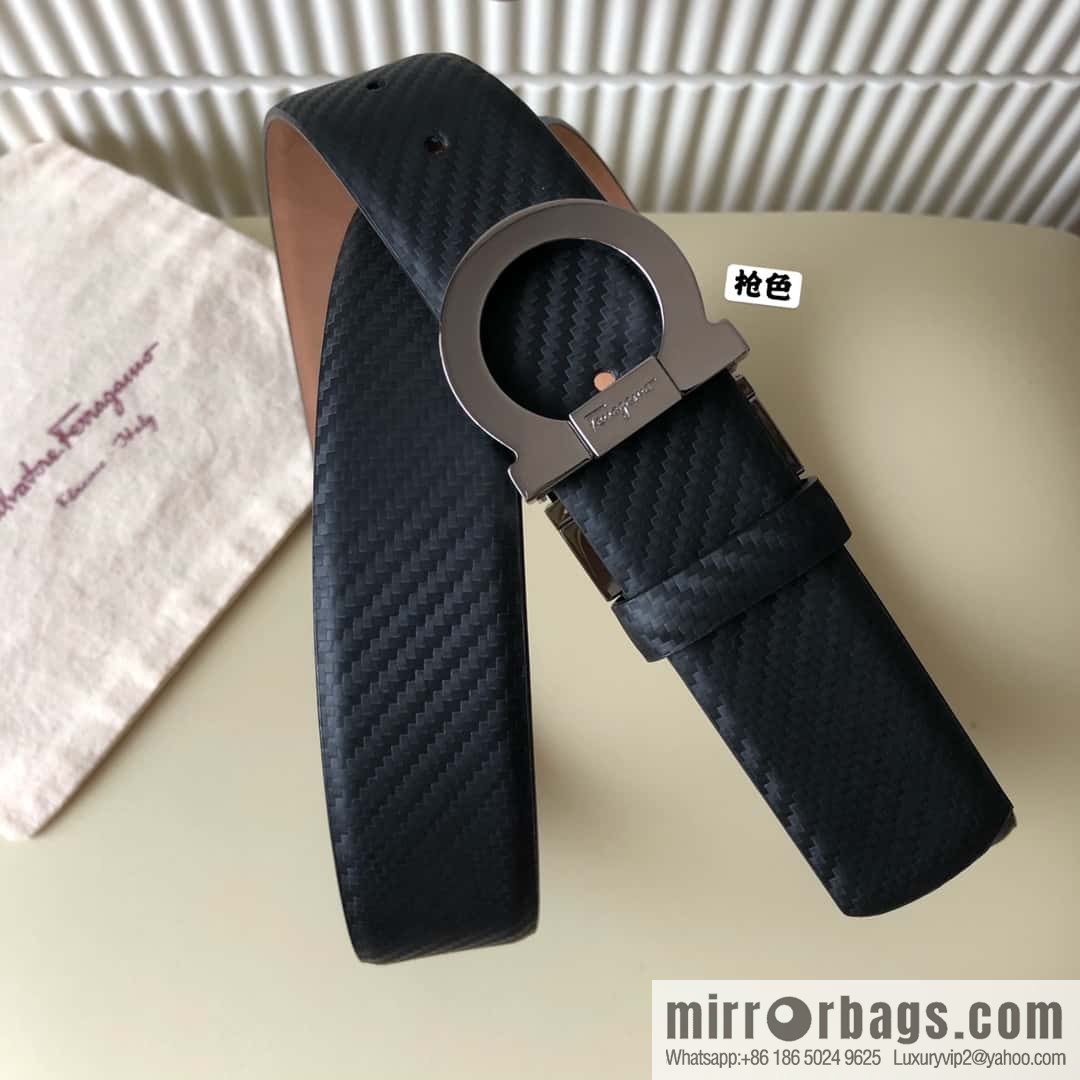 Ferragamo Ferragamo 3.5cm Ferragamo Semicircle Rotary Metal Clamp, Cowhide Belt