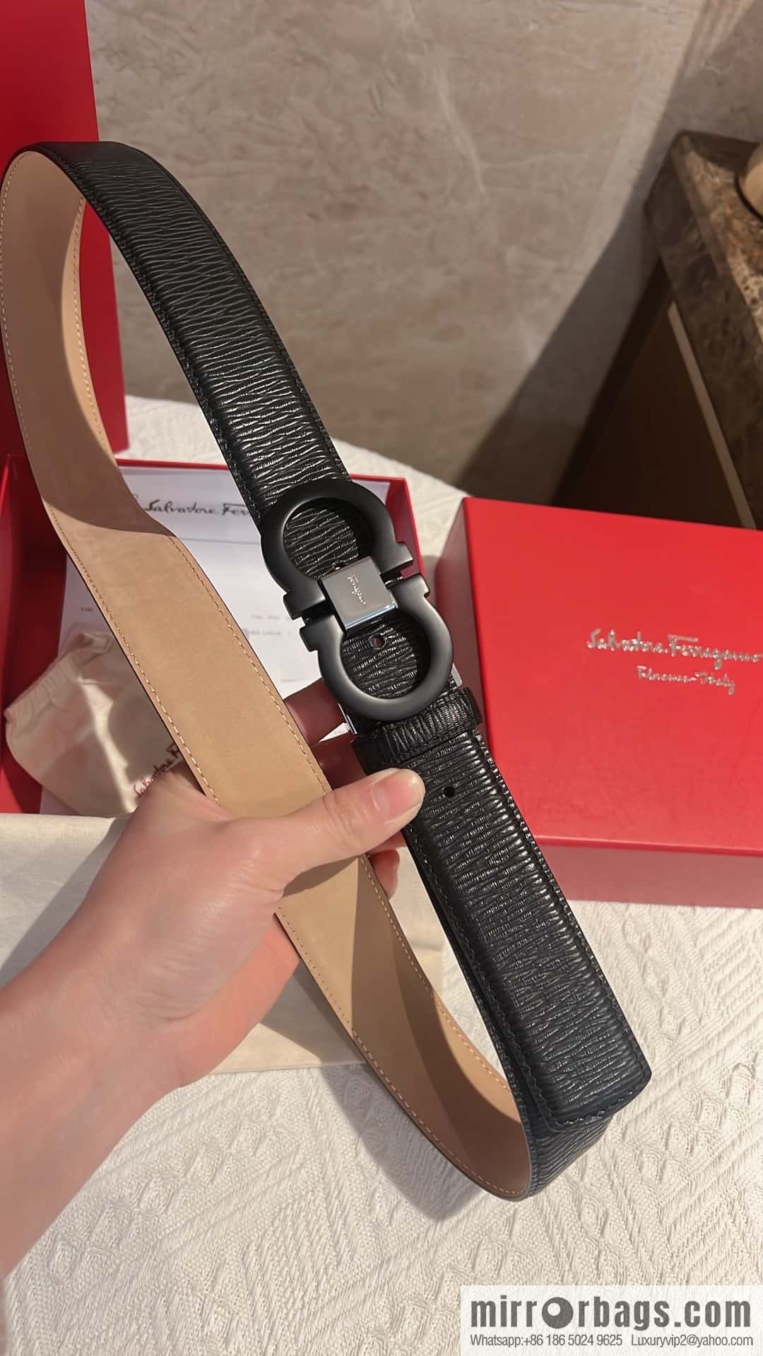 Salvatore Ferragamo, metal buckle matte men's belt 3,5cm