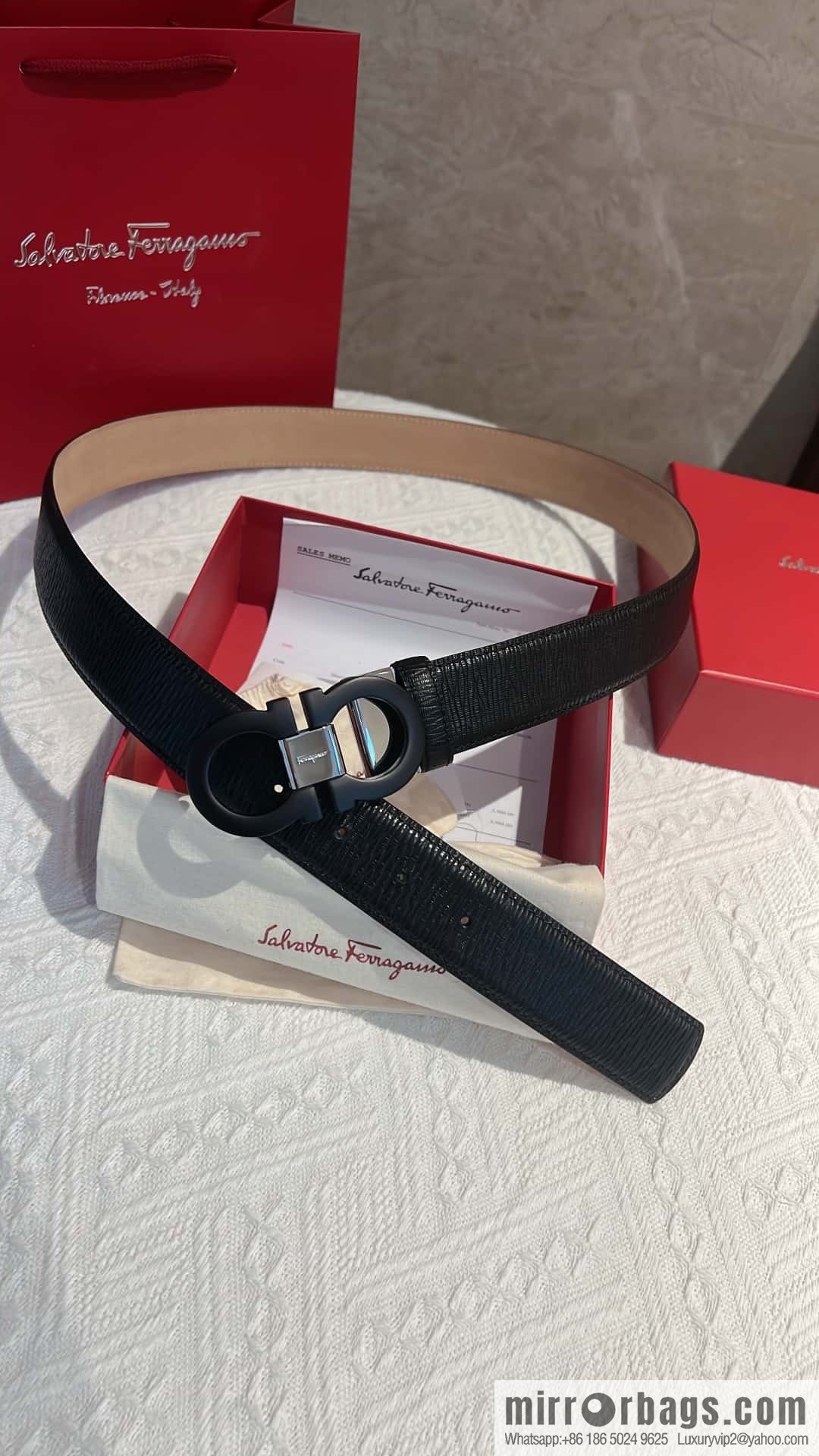 Salvatore Ferragamo, metal buckle matte men's belt 3,5cm