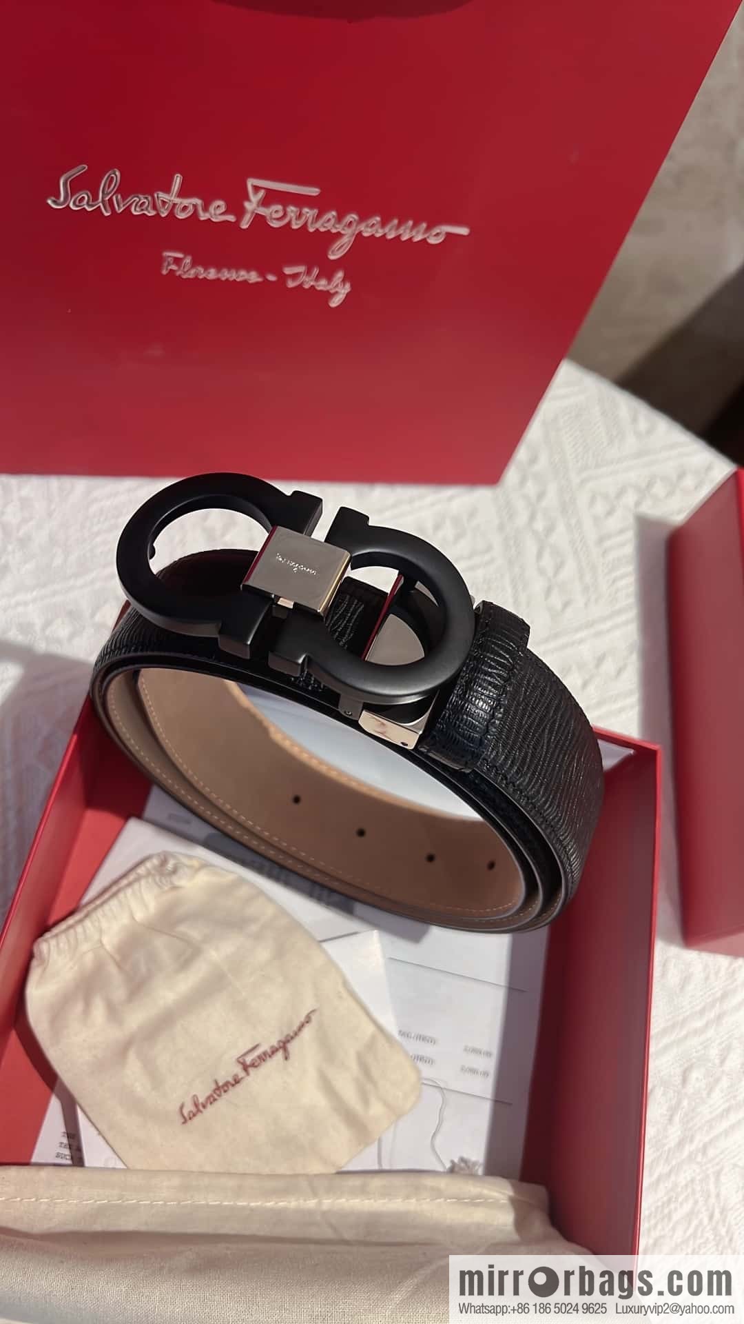 Salvatore Ferragamo, metal buckle matte men's belt 3,5cm
