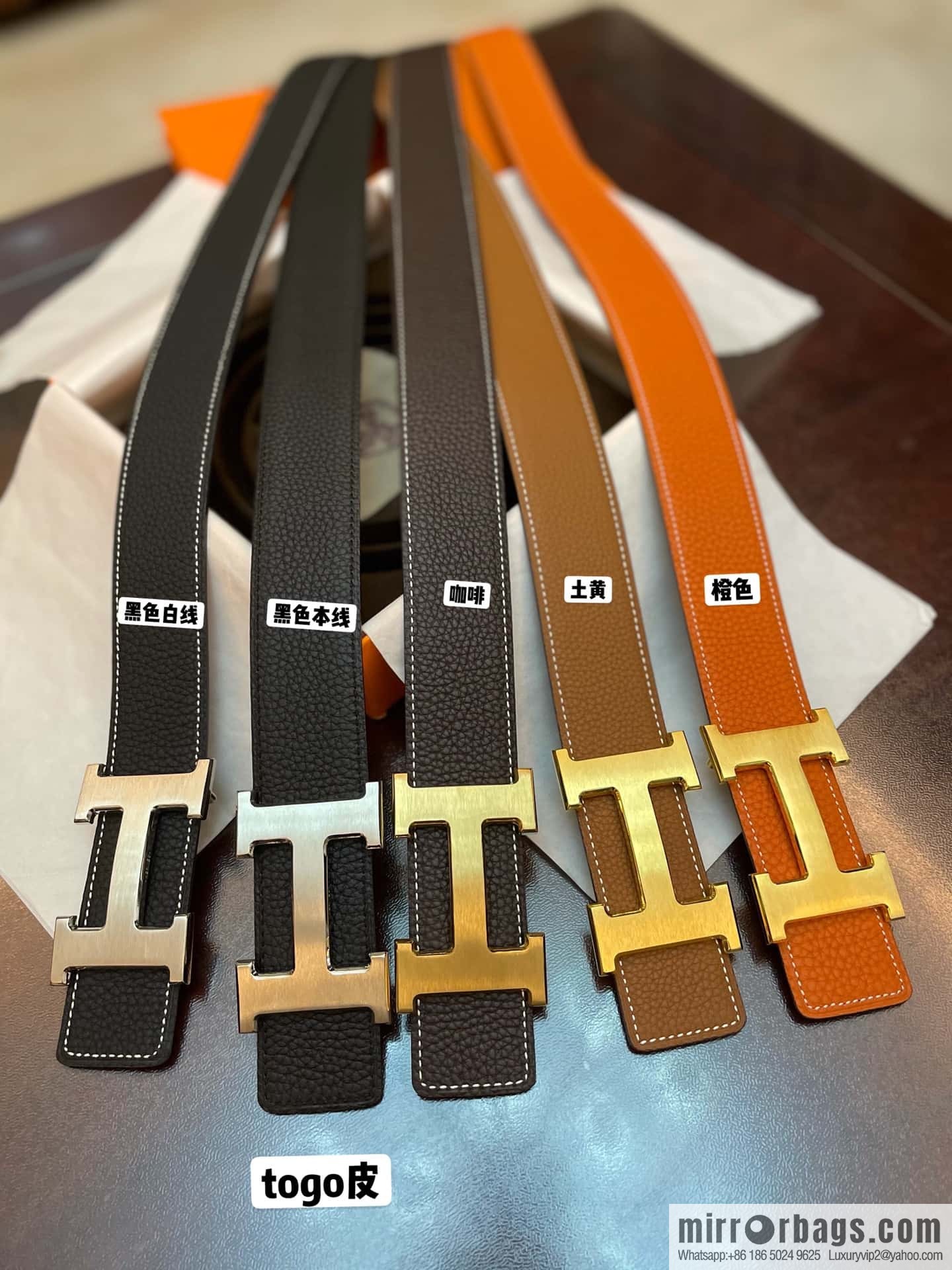 Hermes Hermes, classic H brushed palladium buckle, imported togo leather 38mm belt