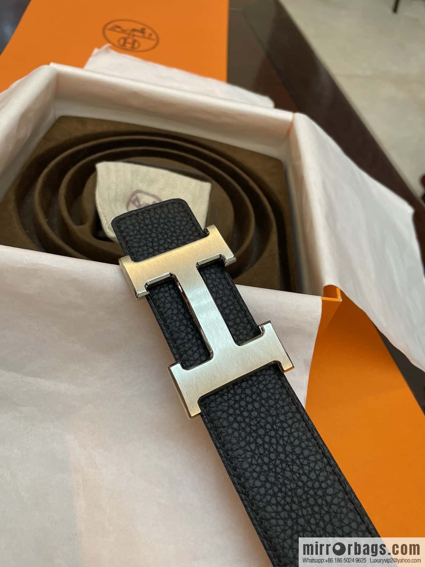 Hermes Hermes, classic H brushed palladium buckle, imported togo leather 38mm belt