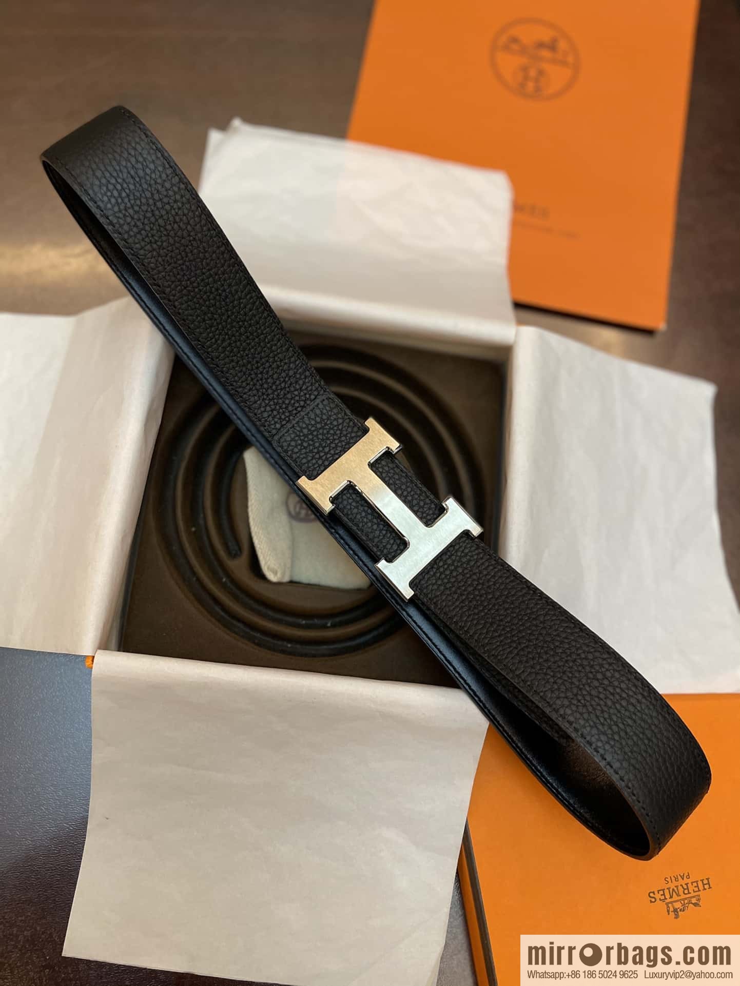 Hermes Hermes, classic H brushed palladium buckle, imported togo leather 38mm belt