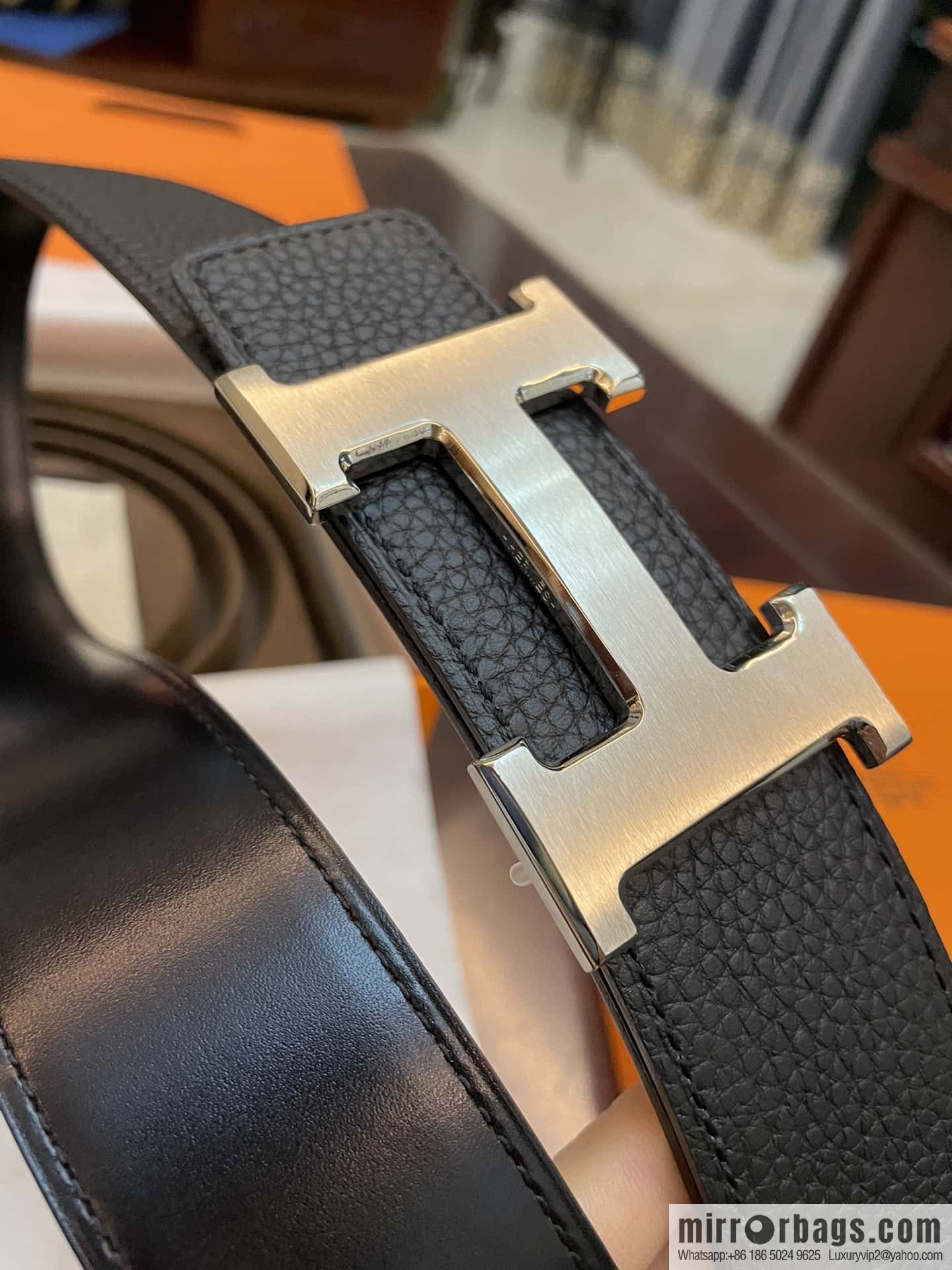 Hermes Hermes, classic H brushed palladium buckle, imported togo leather 38mm belt