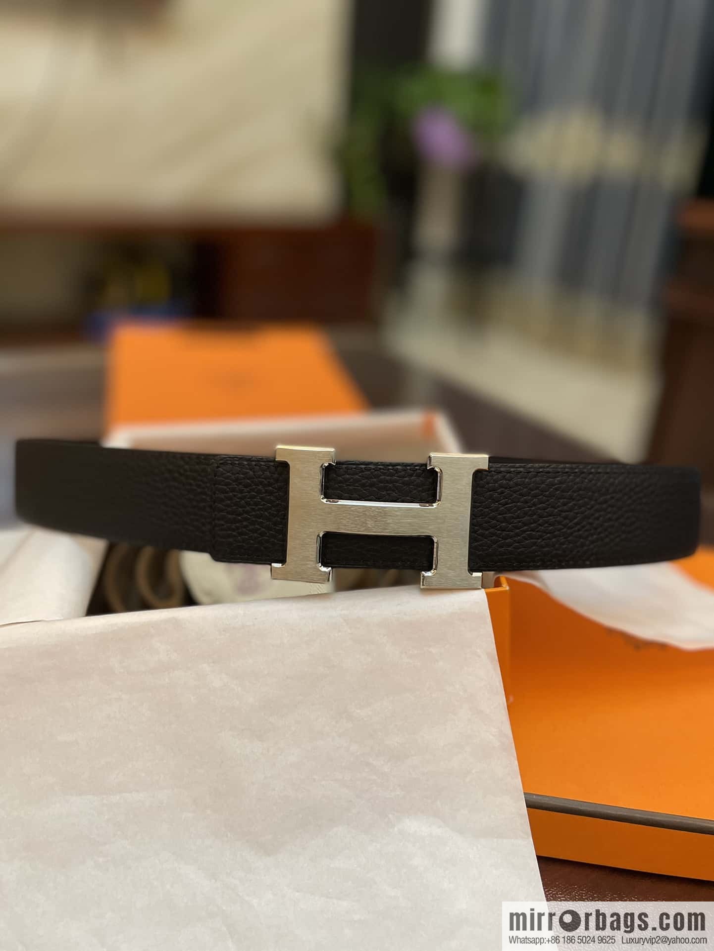 Hermes Hermes, classic H brushed palladium buckle, imported togo leather 38mm belt