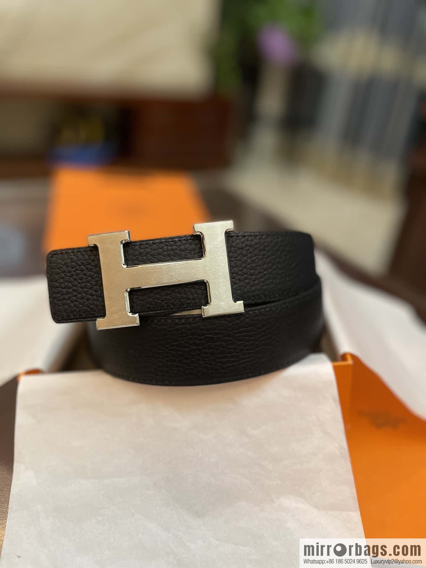 Hermes Hermes, classic H brushed palladium buckle, imported togo leather 38mm belt