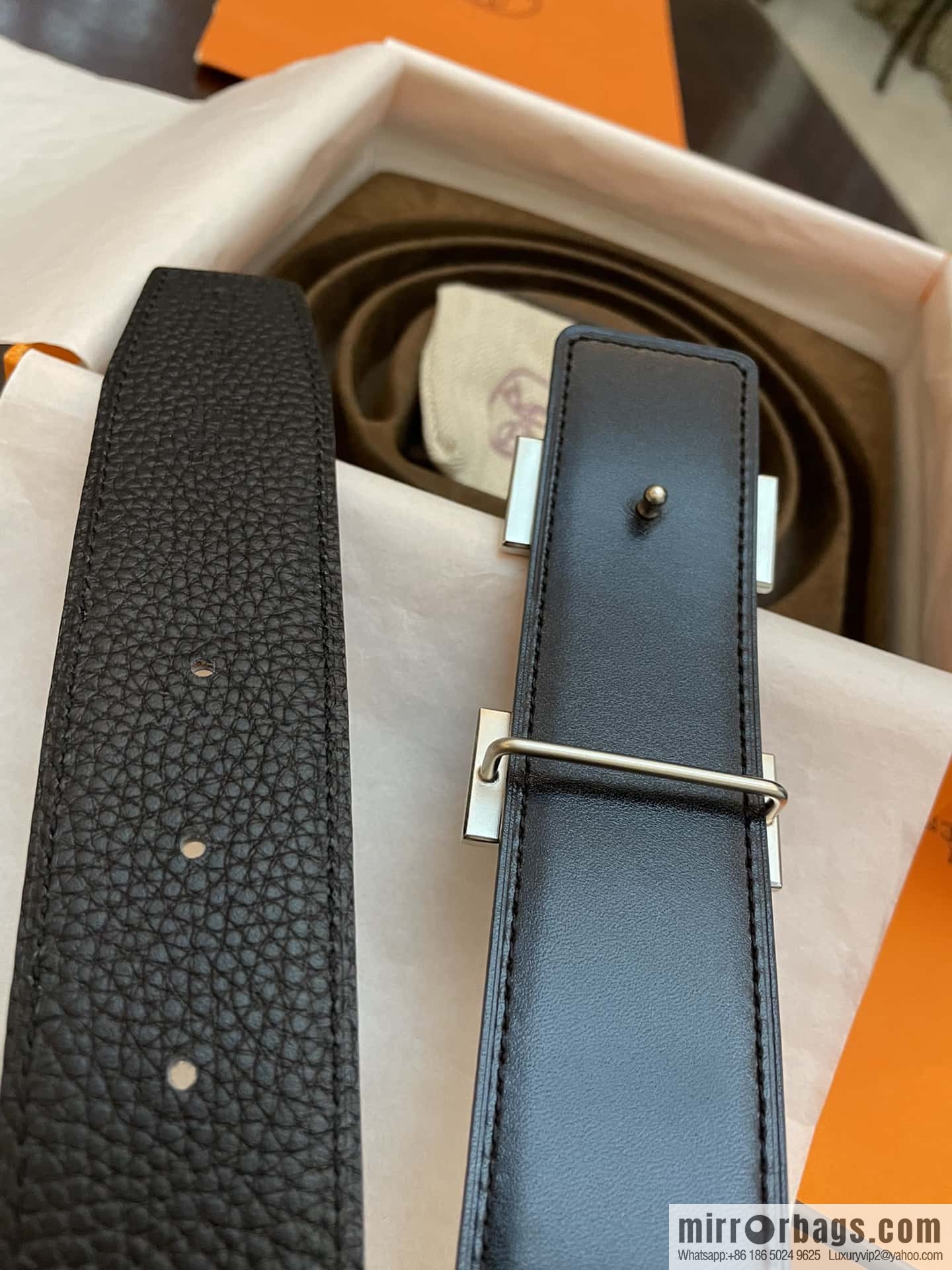 Hermes Hermes, classic H brushed palladium buckle, imported togo leather 38mm belt