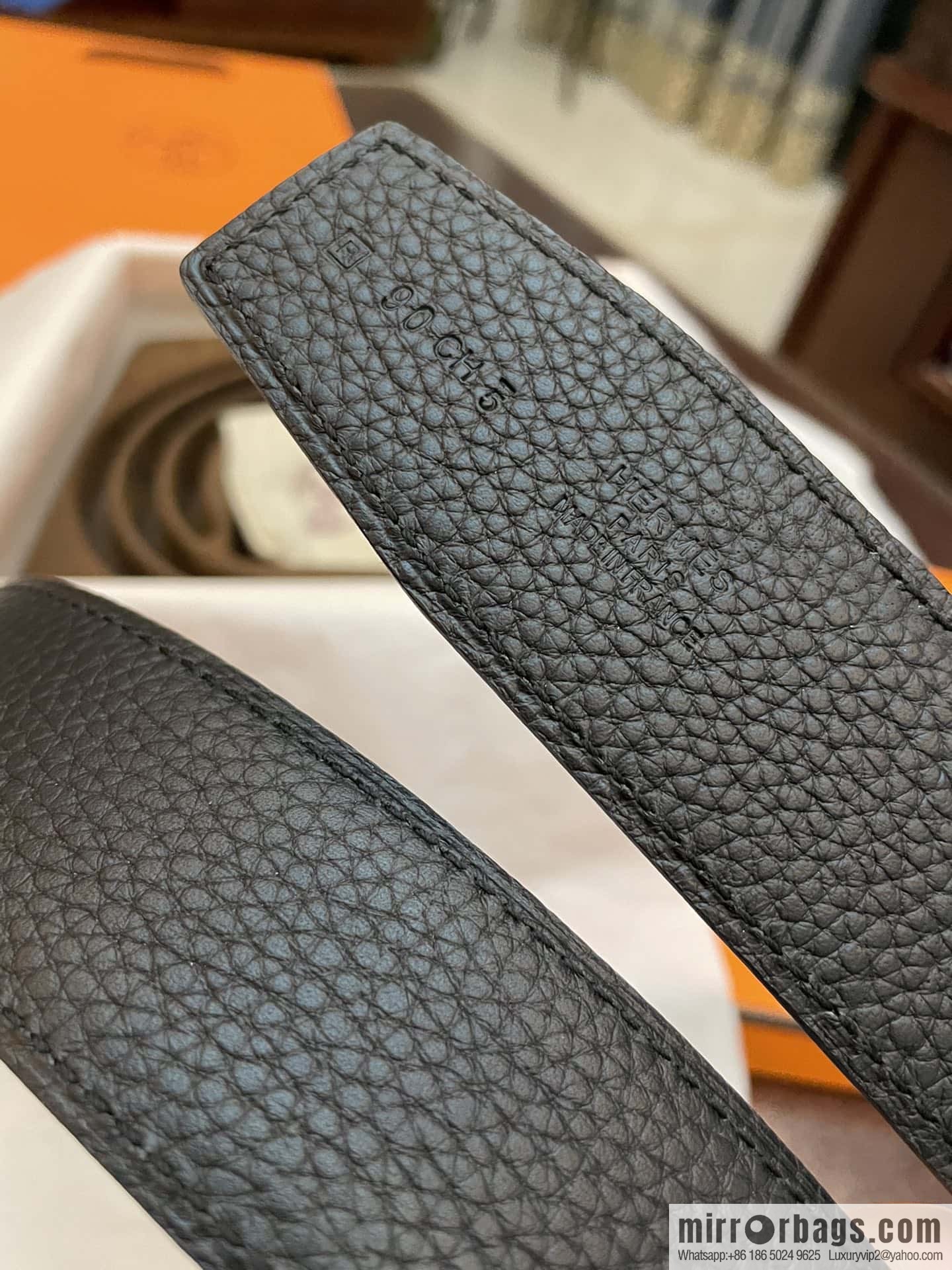 Hermes Hermes, classic H brushed palladium buckle, imported togo leather 38mm belt