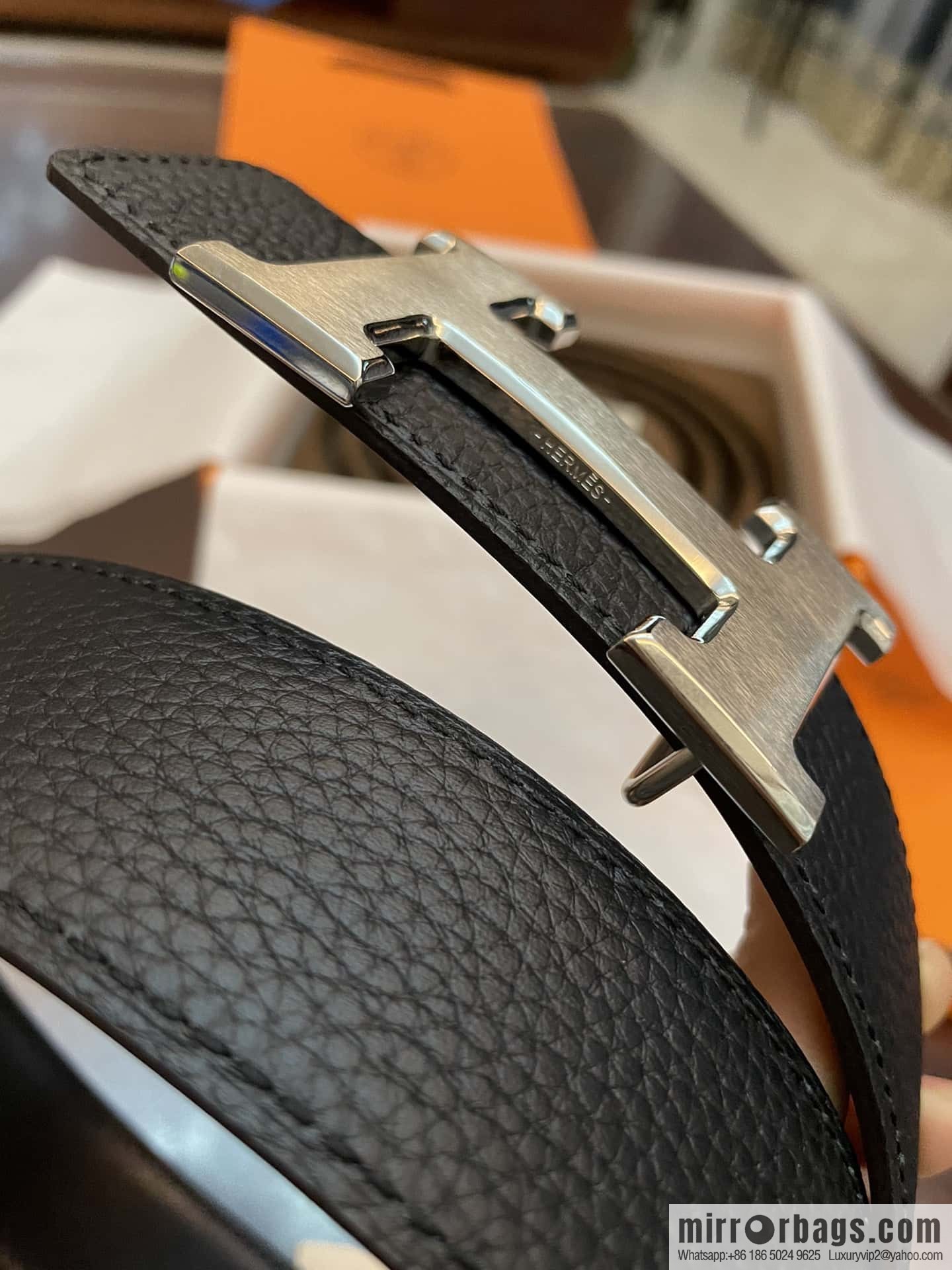 Hermes Hermes, classic H brushed palladium buckle, imported togo leather 38mm belt
