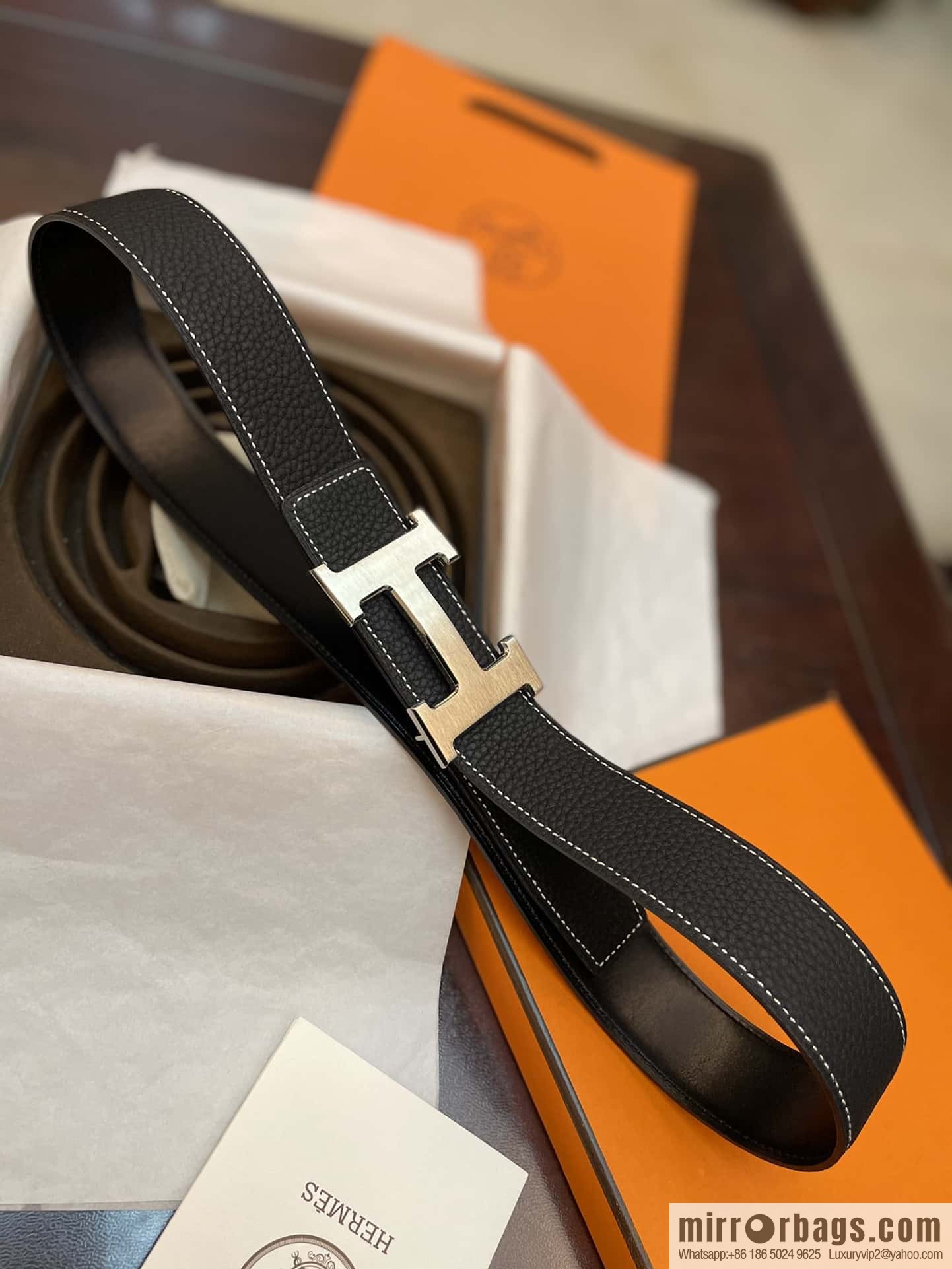 Hermes Hermes, classic H brushed palladium buckle, imported togo leather 38mm belt