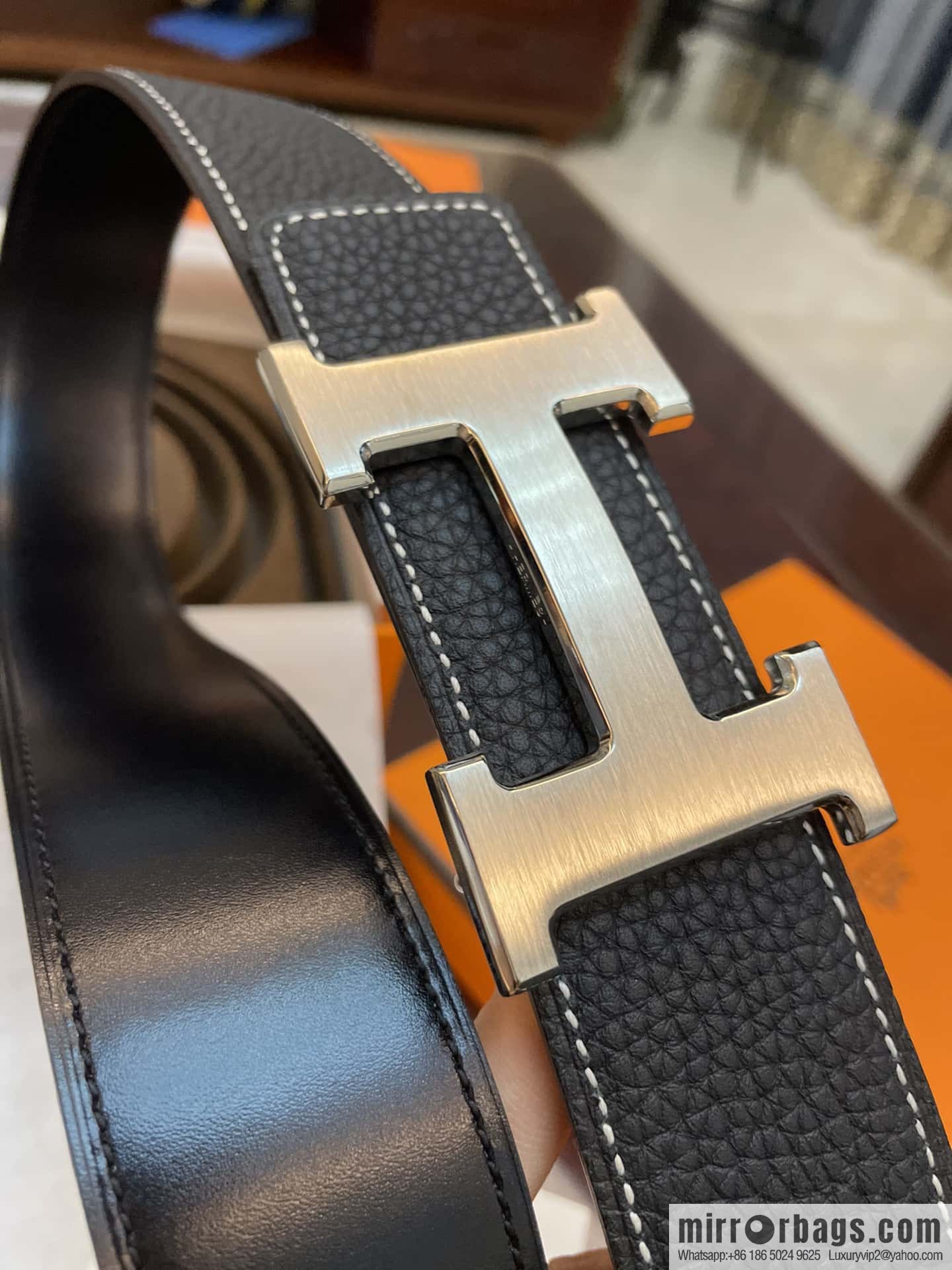 Hermes Hermes, classic H brushed palladium buckle, imported togo leather 38mm belt