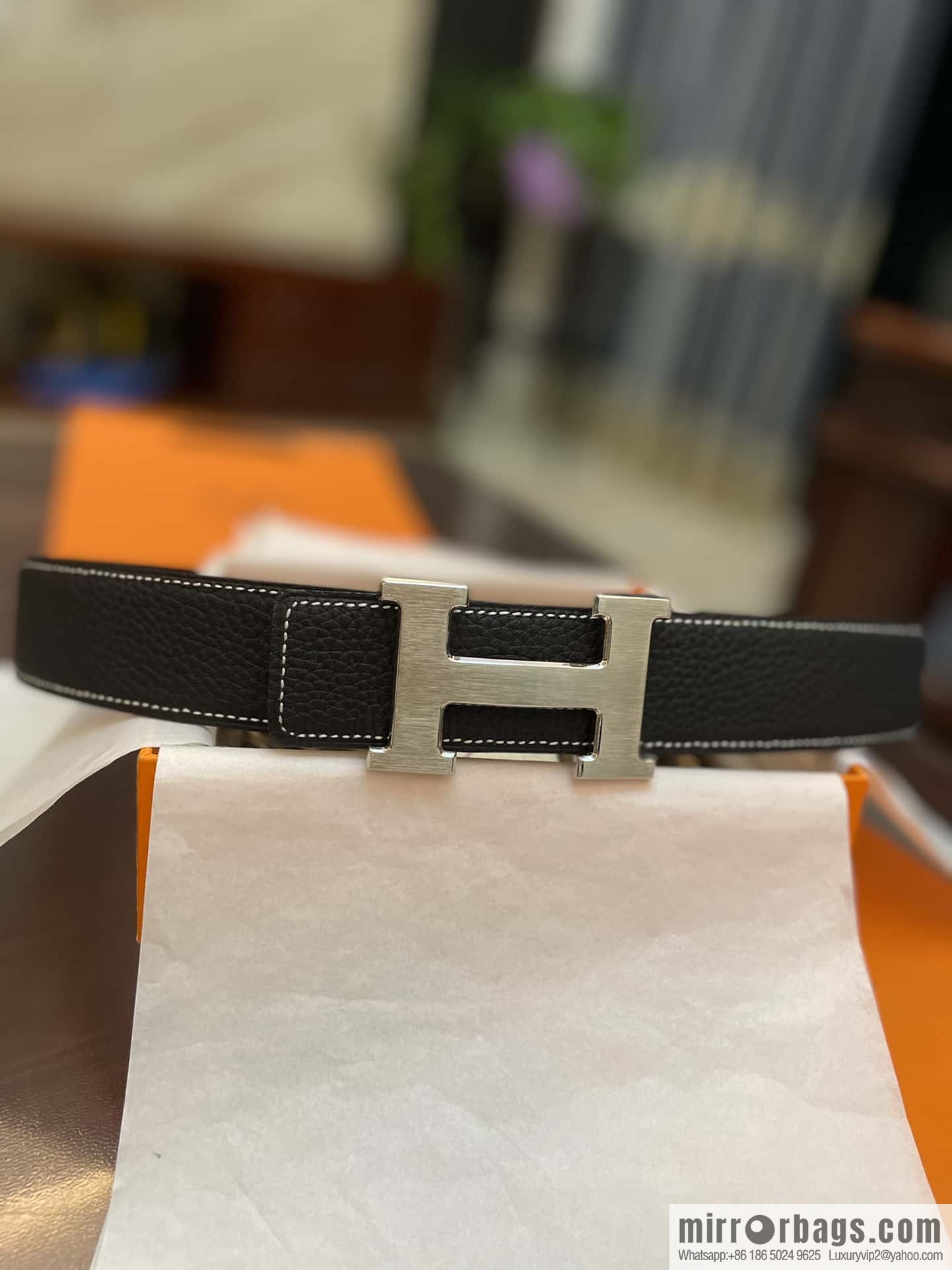 Hermes Hermes, classic H brushed palladium buckle, imported togo leather 38mm belt