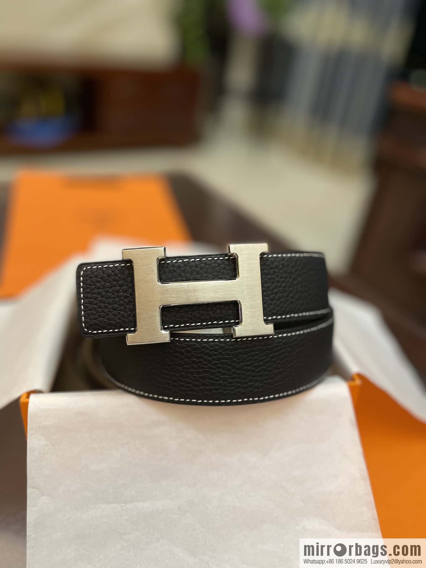 Hermes Hermes, classic H brushed palladium buckle, imported togo leather 38mm belt