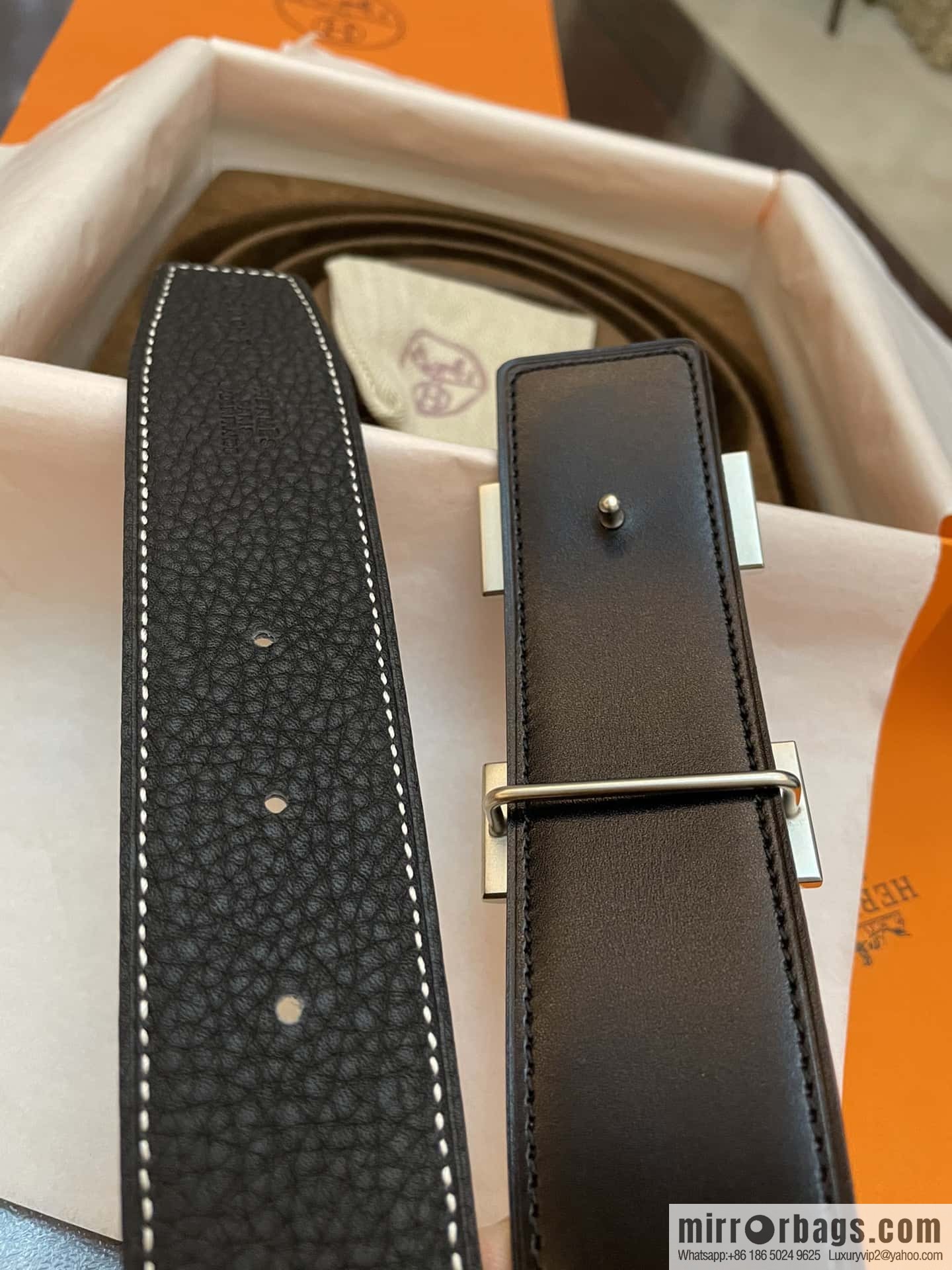 Hermes Hermes, classic H brushed palladium buckle, imported togo leather 38mm belt