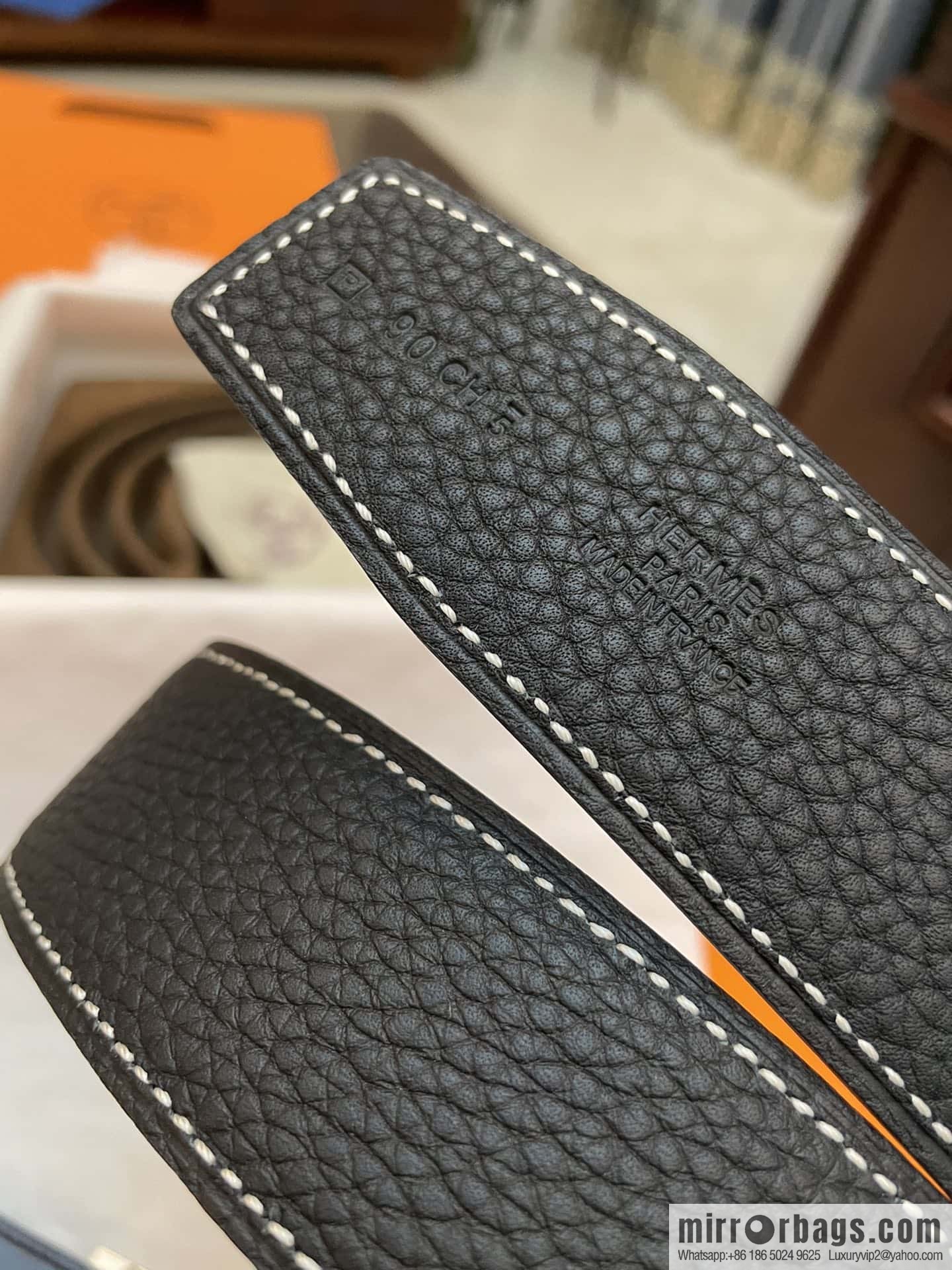 Hermes Hermes, classic H brushed palladium buckle, imported togo leather 38mm belt