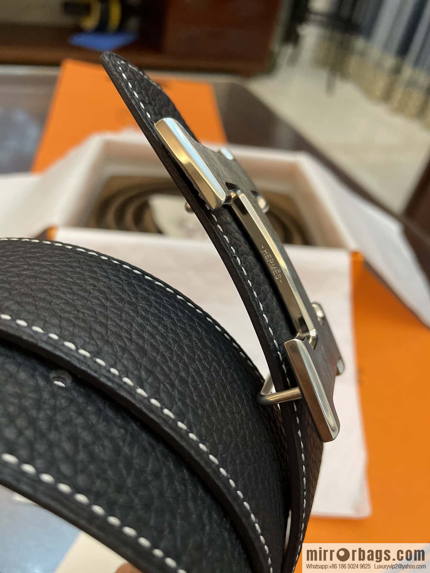 Hermes Hermes, classic H brushed palladium buckle, imported togo leather 38mm belt