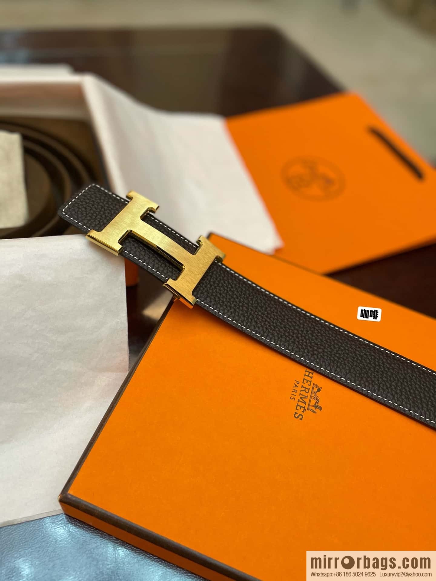 Hermes Hermes, classic H brushed palladium buckle, imported togo leather 38mm belt