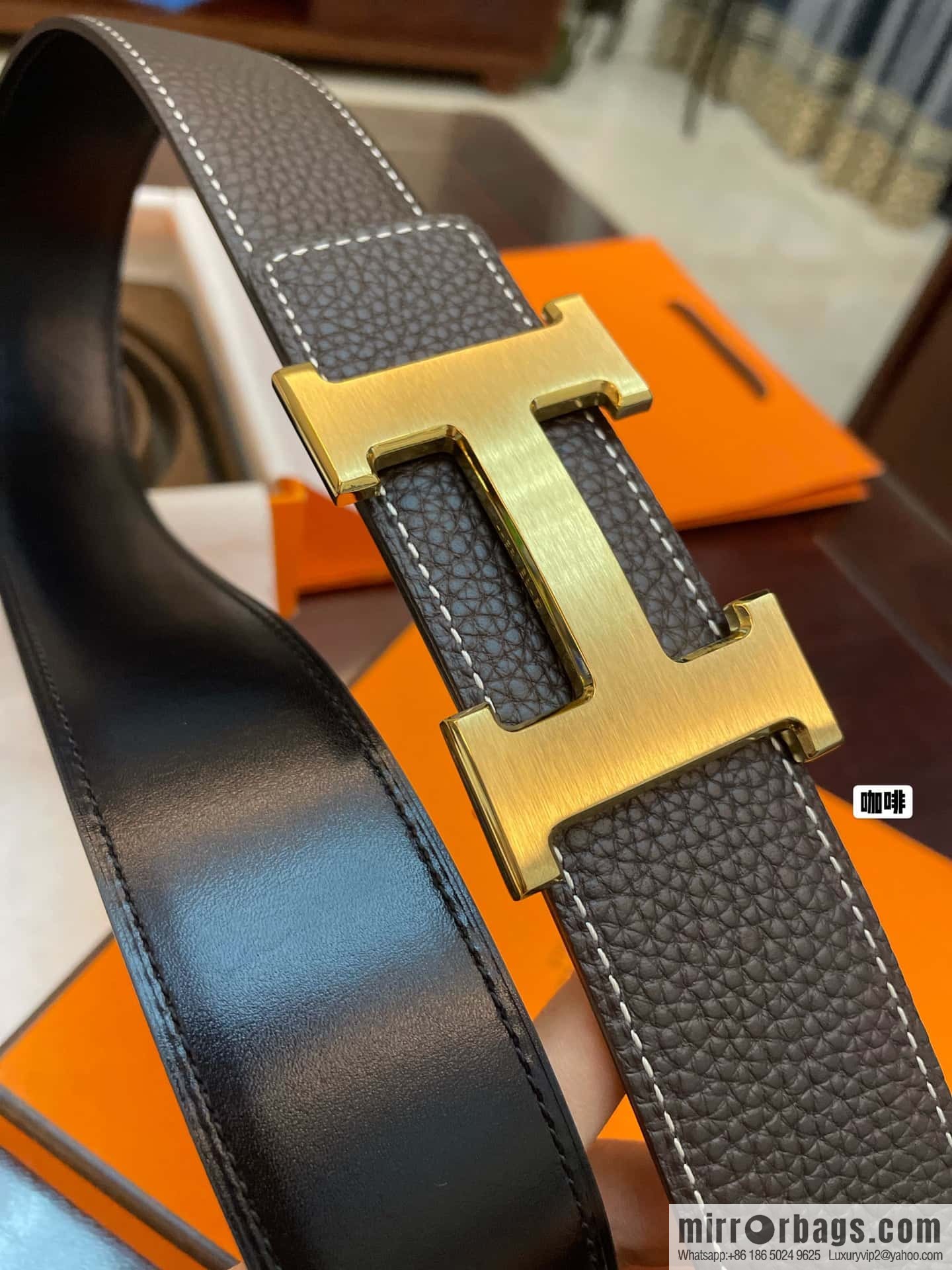 Hermes Hermes, classic H brushed palladium buckle, imported togo leather 38mm belt