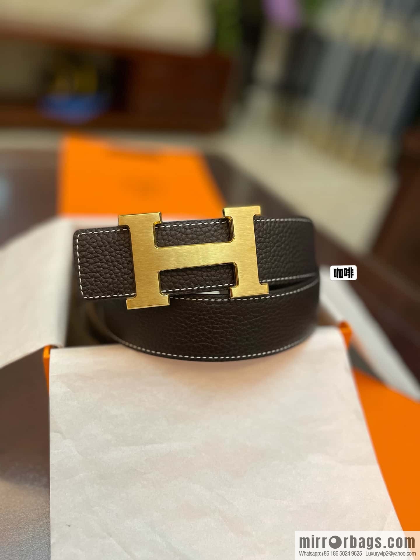 Hermes Hermes, classic H brushed palladium buckle, imported togo leather 38mm belt
