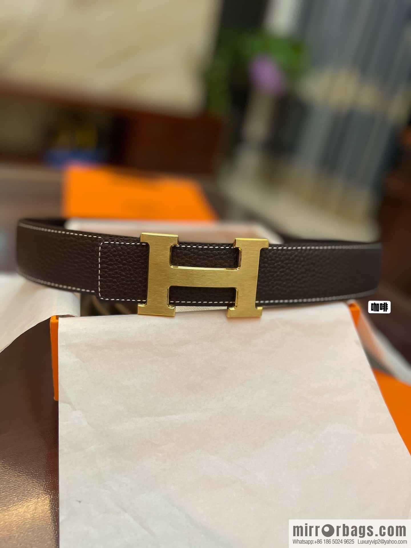 Hermes Hermes, classic H brushed palladium buckle, imported togo leather 38mm belt