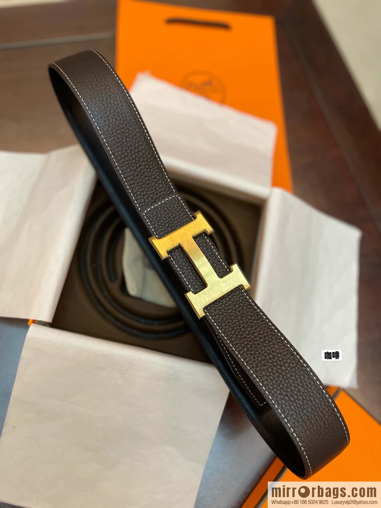 Hermes Hermes, classic H brushed palladium buckle, imported togo leather 38mm belt