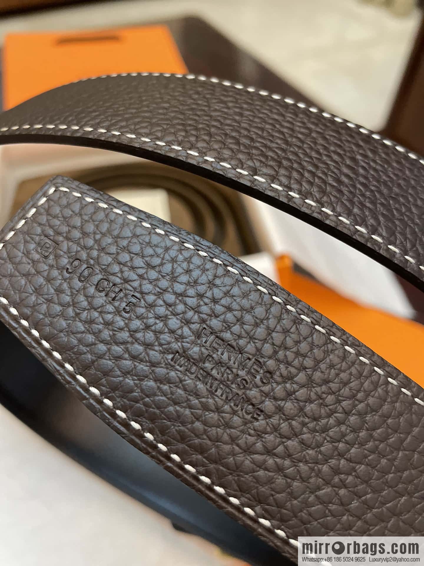 Hermes Hermes, classic H brushed palladium buckle, imported togo leather 38mm belt