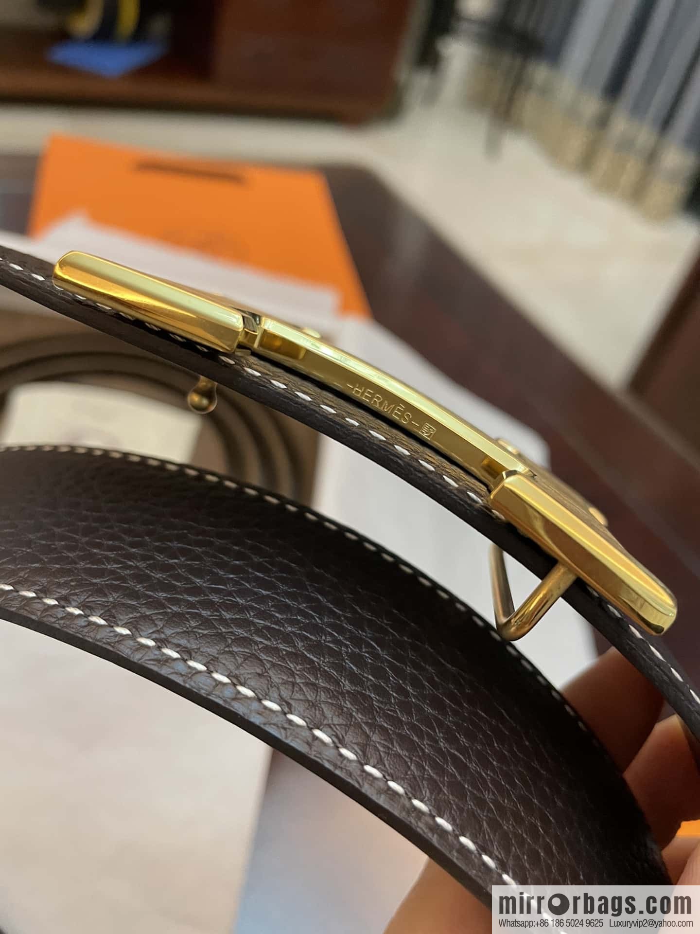 Hermes Hermes, classic H brushed palladium buckle, imported togo leather 38mm belt