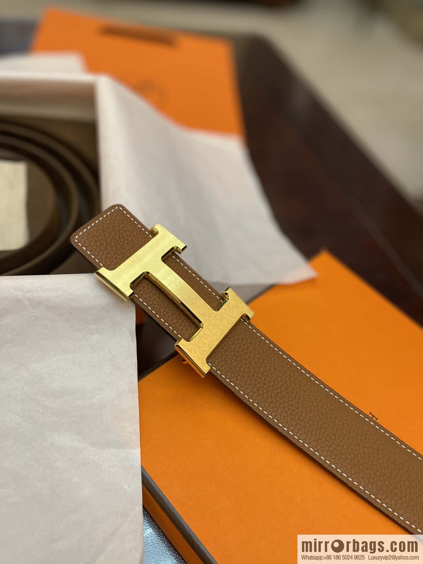 Hermes Hermes, classic H brushed palladium buckle, imported togo leather 38mm belt