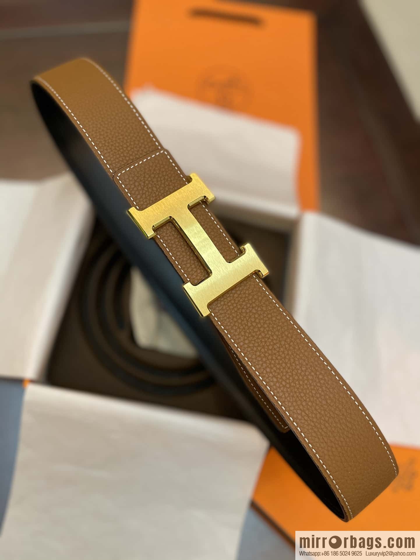 Hermes Hermes, classic H brushed palladium buckle, imported togo leather 38mm belt