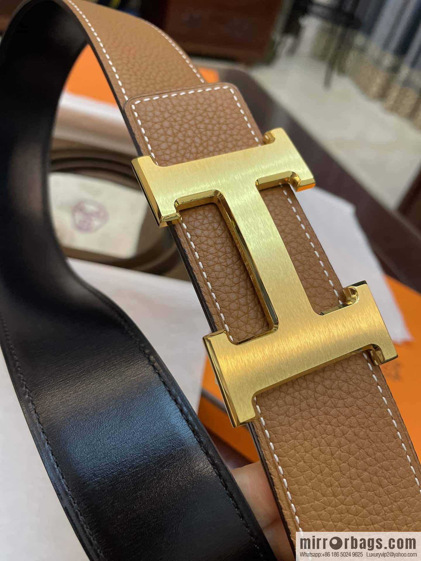 Hermes Hermes, classic H brushed palladium buckle, imported togo leather 38mm belt